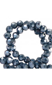 Faceted glass beads 4mm round Interstellar blue-pearl shine coating